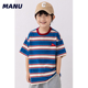 复古拼色条纹刺绣宽松儿童短袖 MANUKIDS童装 男童24夏季 T恤