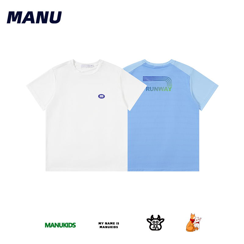 速干凉感 MANUKIDS童装男童25夏季户外运动宽松网眼中大童短袖T恤