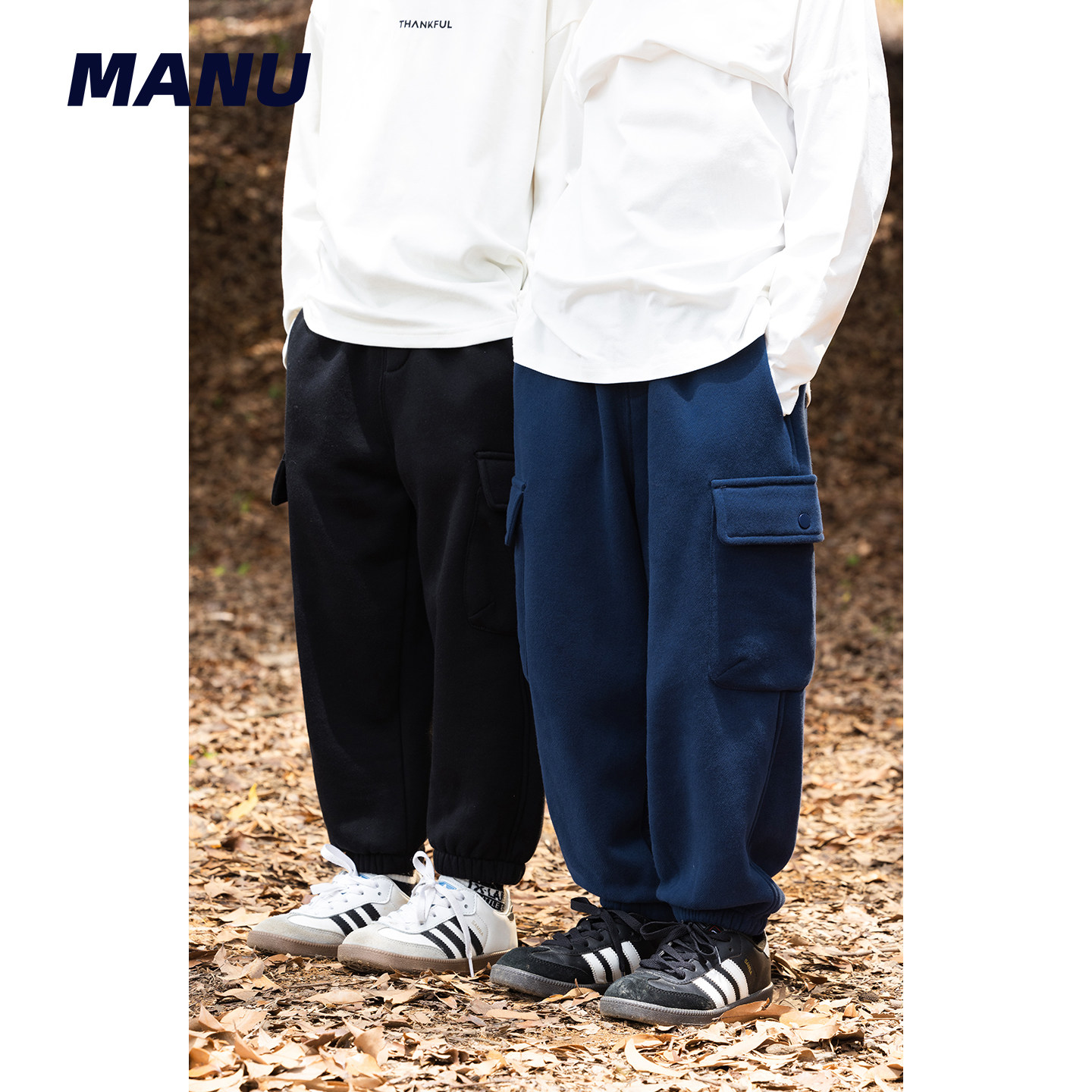 加绒保暖纯色口袋束脚运动休闲裤