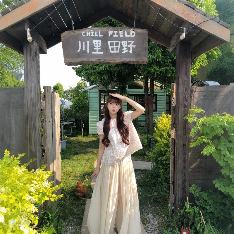 韩系碎花彼得潘领泡泡袖蕾丝拼接衬衫女夏季设计感宽松娃娃衫上衣
