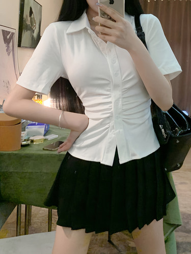 纯欲风收腰短袖衬衫女短款白衬衣