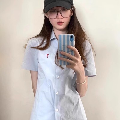 小个子修身显瘦百搭休闲蓝色衬衣