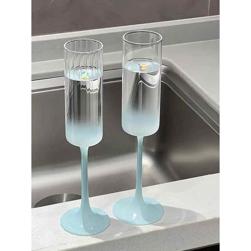 渐变奶油色高脚杯香槟杯家用高颜值果汁牛奶杯轻奢高档ins少女风