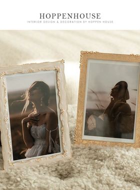 相框床头柜装饰美式金属高级摆台6寸相框金色法式轻奢装饰品摆件