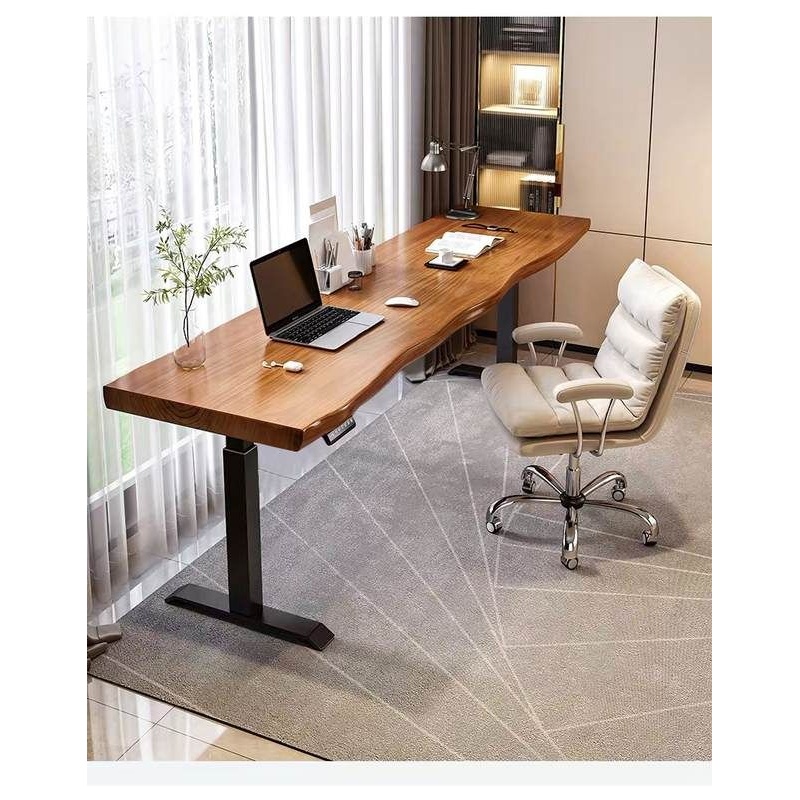 原木整版电动升降桌学习电脑办公实木桌站立式办公桌工作台家用