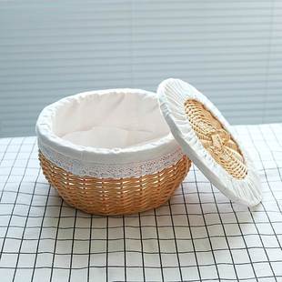 藤编柳编食物收纳筐馒头收纳盒点心餐厅桌面篮子收纳零食面包