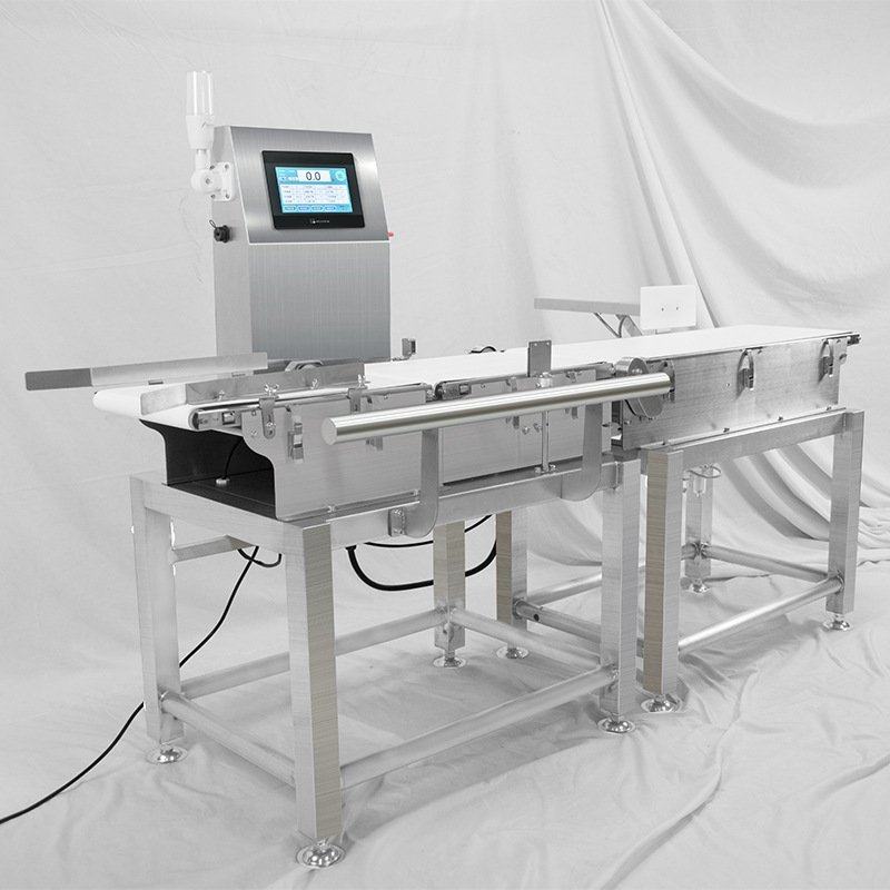 广东食品在线检重秤蔬菜水果自动重量分选称重机流水线皮带秤检重