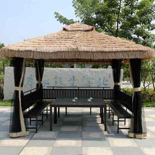户外凉亭别墅庭院花园农家乐院子毛草棚小木屋稻草室外亭子茅草亭