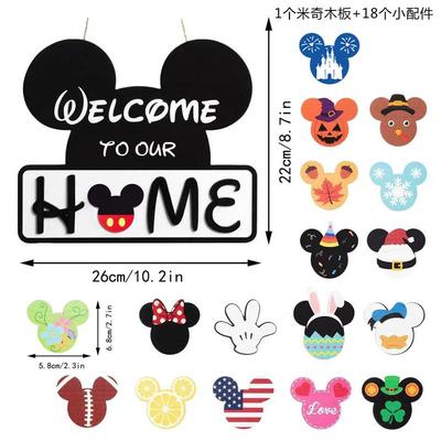 新款Welcome欢迎回家门牌有趣门挂牌可拆卸木制门牌装饰老鼠庭院