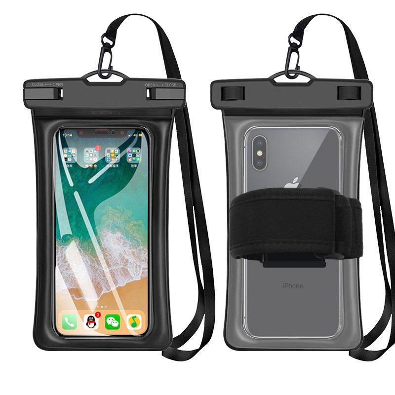 厂家直销气囊漂浮手机防水袋带款臂游泳手机套TPU潜水户外防水