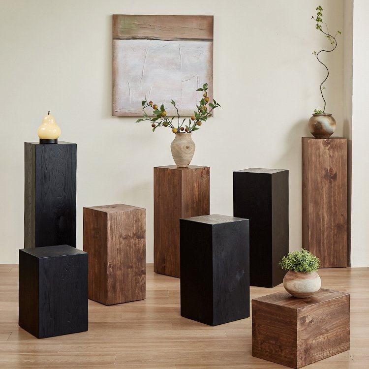 诧寂风实木方形花架客厅玄关落地摆件民宿复古木桩展示架原木花几