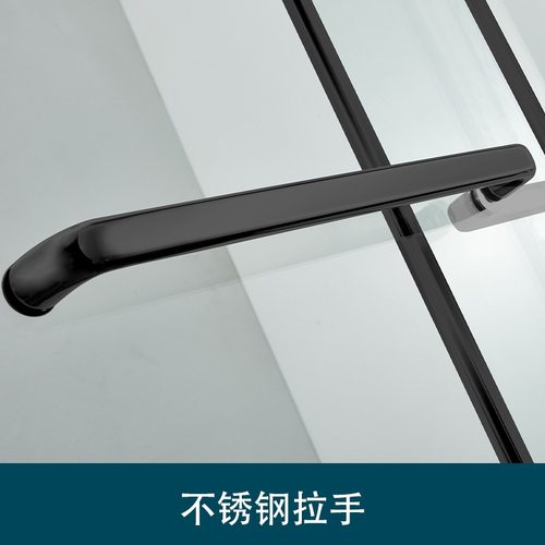 极薄淋浴房隔断哑黑包边双滑门一字型吊轮门防爆玻璃洗澡房欧美