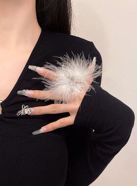 新款 戒指女小众设计2022年新款潮时尚个性羽毛开口仙配饰