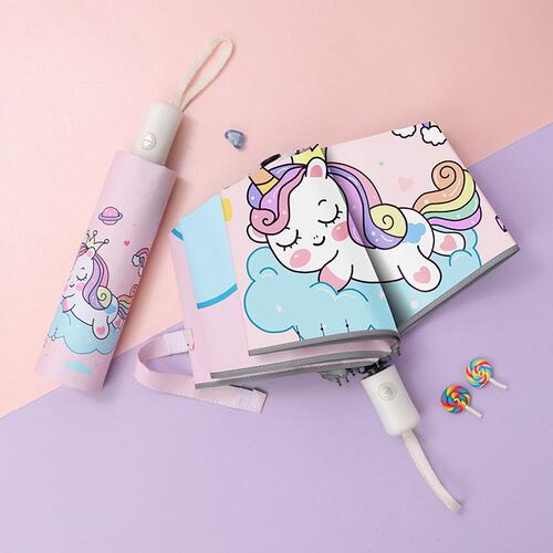 新品卡通便捷全自动防回弹儿童晴雨伞折叠黑胶反光条小学生儿童伞