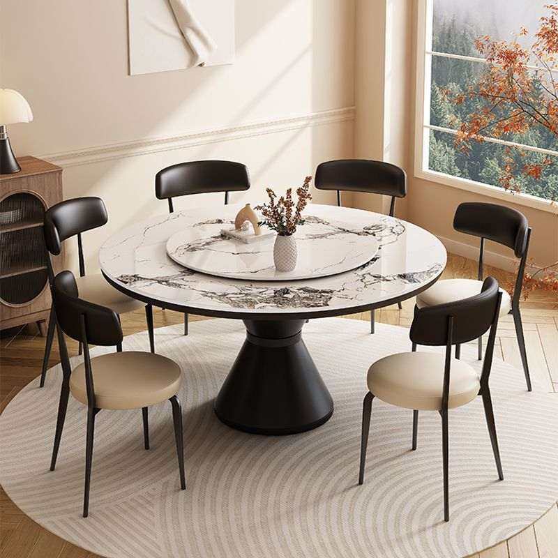 中古风岩板圆桌黑色复古圆形餐桌椅带转盘家用小户型餐厅吃饭桌子,住宅家具,岩板餐桌,淘宝优惠券,粉丝福利购,淘宝优惠卷