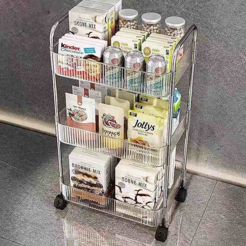新品 小推车置物架家用卧室厨房置物架客厅零食塑料收纳储物架