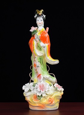 陶瓷何仙姑神像供奉保平安仙女佛像家居客厅摆设八仙过海中式摆件