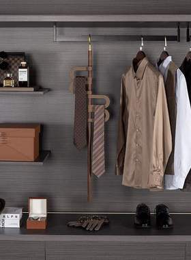 样板房衣帽间意式轻奢衣服皮鞋摆件咖色主题商务男士衣柜软装饰品