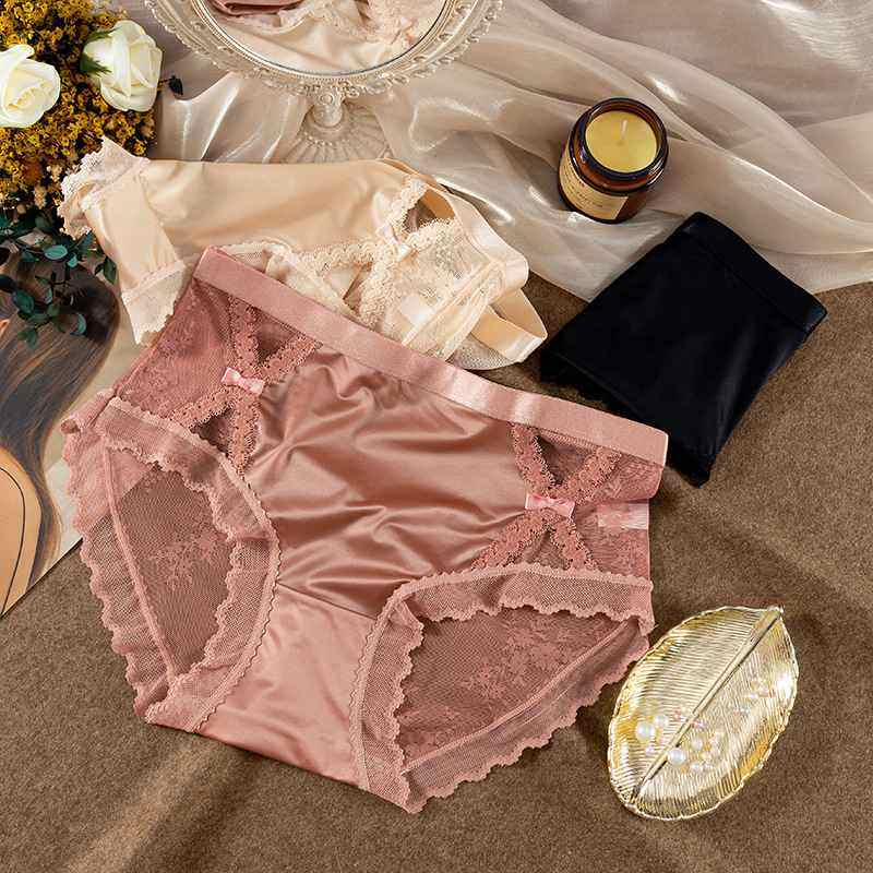 新品 新品性感缎面镂空拼接蕾丝网纱宫廷风女士透气中高腰大码三,女士内衣/男士内衣/家居服,女三角裤,淘宝优惠券,粉丝福利购,淘宝优惠卷