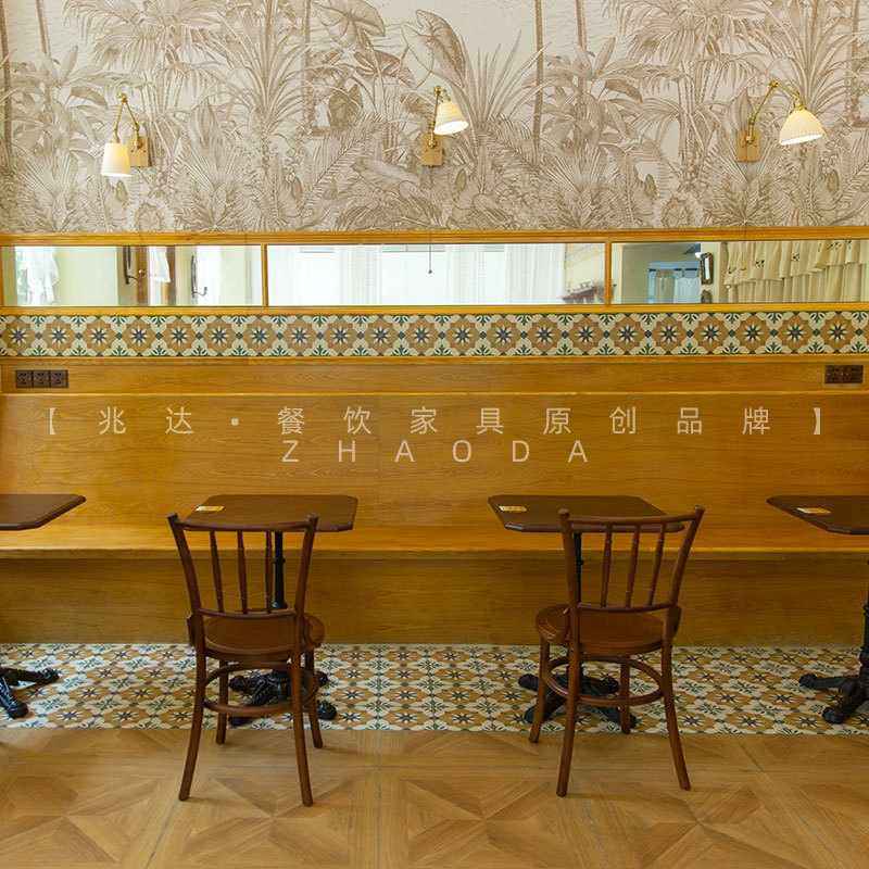 甜品店西餐厅桌子复古风实木方桌咖啡店椅子60CM奢简约餐桌轻圆桌