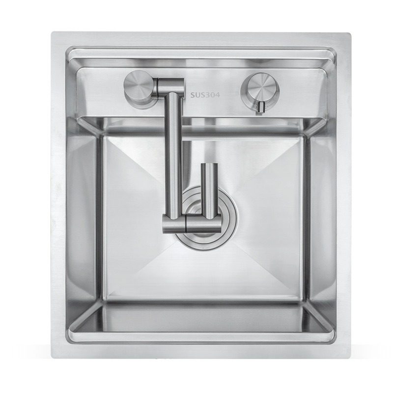 新品304不锈钢带盖板隐藏式水槽带折叠式龙头吧台盆小单槽3943,家装主材,水槽单品,淘宝优惠券,粉丝福利购,淘宝优惠卷