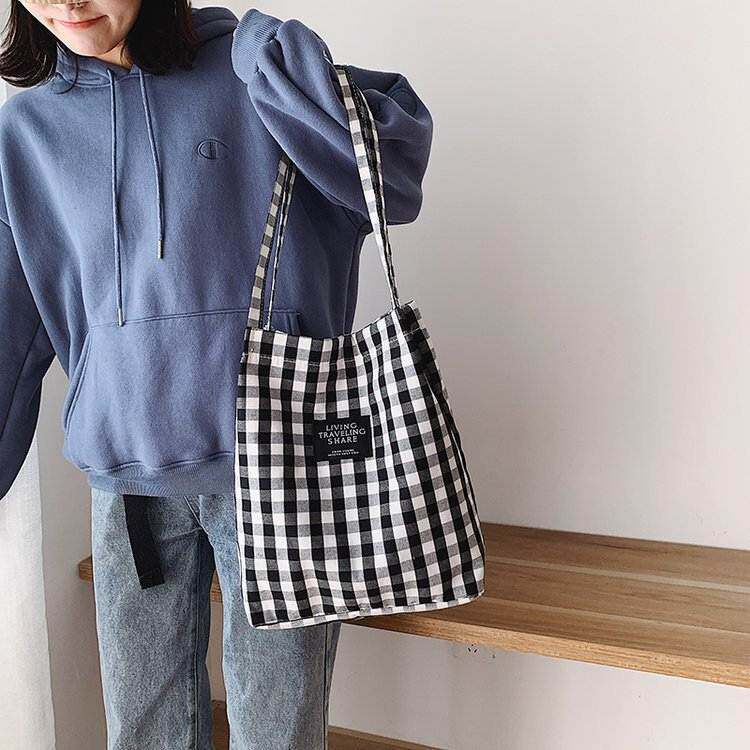优选春季大包包女2022流行新款潮韩版格帆布单肩软包洋气时尚托特