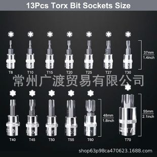 8T8 2旋3 T70具 13PC压批套筒梅花钻头1