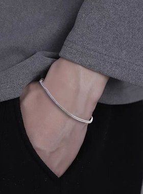 银手链男生男士男款银饰手绳简单大方潮流小众冷淡简约蛇骨手镯