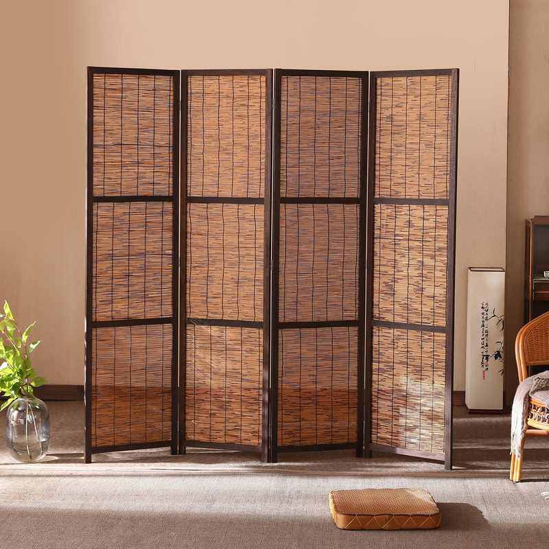 碳化芦苇帘折叠屏风木质办公室酒店玄关客厅现代隔断简约家居屏风