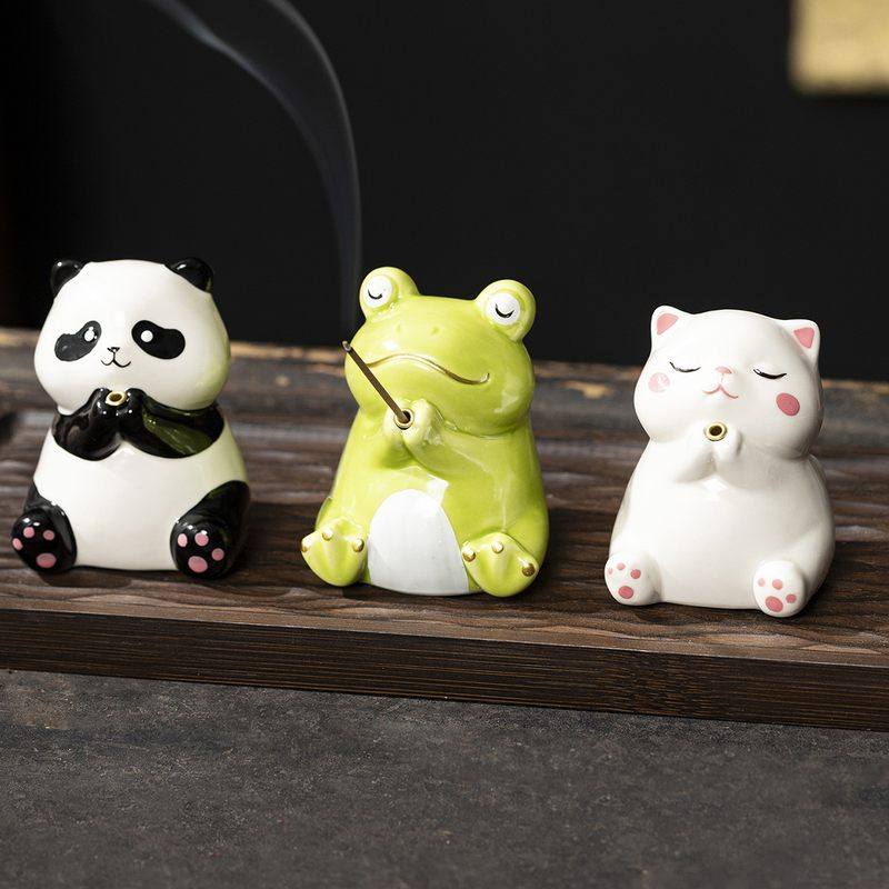 可爱青蛙熊猫小猫檀香线香创意插插座沉香陶瓷桌面摆件炉插熏香香,家居饰品,香托/香盘/香座/香插,淘宝优惠券,粉丝福利购,淘宝优惠卷