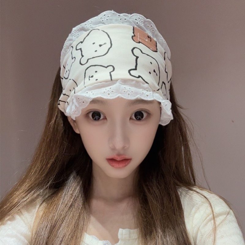 法式蕾丝纯棉月子发带秋冬季孕产妇帽子产后春秋可爱头巾月子帽