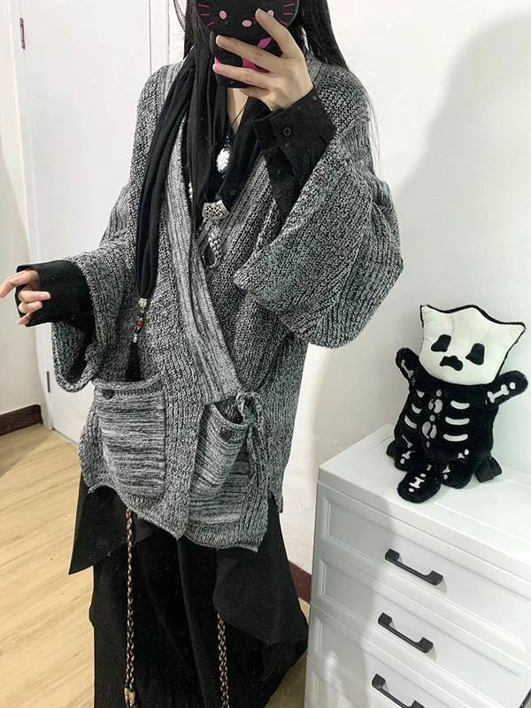 亚文化y2k千禧辣妹轻亚美式古着道袍毛衣外套女秋冬亚比文化上衣