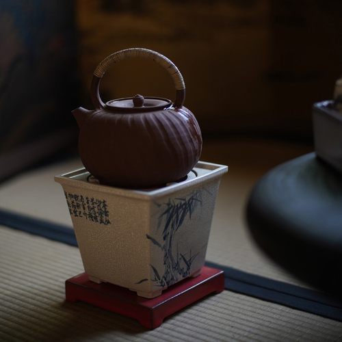 梵山堂竹叶诗文长乐四方炉煮茶火钵家用罐罐茶炉子户外烧水炉