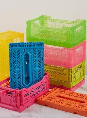 桌面折叠收纳盒玩具收纳筐厨房篮抽屉物橙色收纳储无盖食品篮