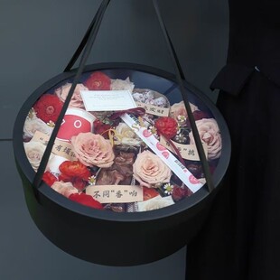 入冬四件套大圆形礼盒鲜花手提式生日圣诞节礼物送女生礼盒空盒子