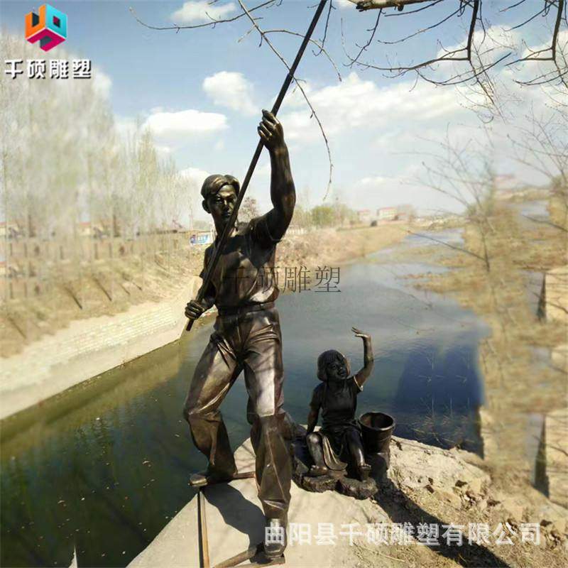 玻璃钢仿铜人物雕塑河边雕塑钓鱼装饰园林景观垂钓广场城市摆件