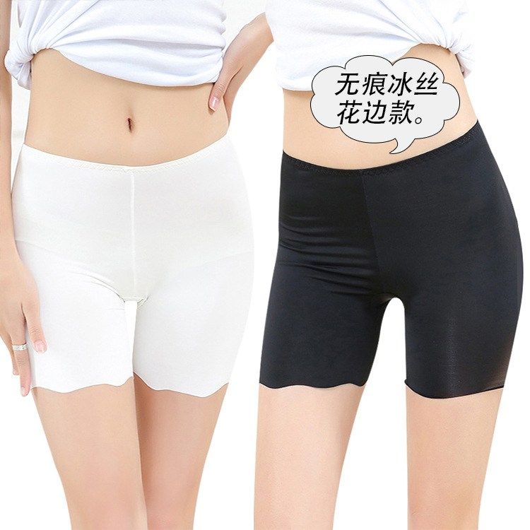新品 冰丝无痕三分短裤夏季荷叶边薄款打底裤安全裤防走光女可外