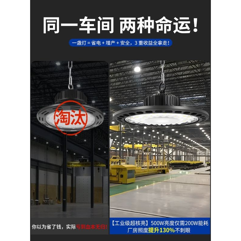 led三防工矿灯100W150W200瓦大功率超亮工厂仓库厂房工业照明吊灯