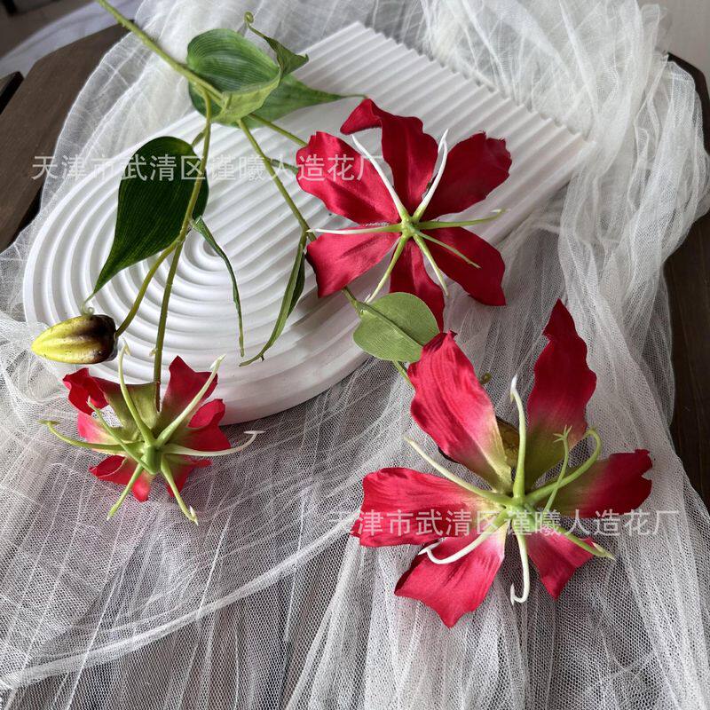 品质家居装扮仿真火焰百合插花婚礼婚庆装饰绢花拍摄摄影布景道具
