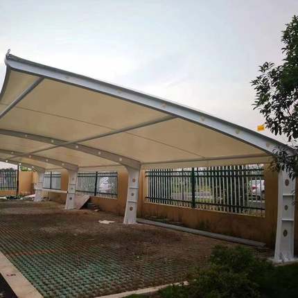 7字型户外张拉膜汽车停车棚自行车膜结构棚电动遮阳雨棚小区车棚