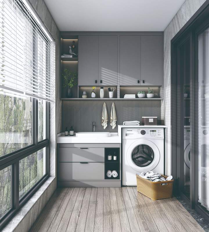 全铝家具阳台柜洗衣机柜组合太空铝洗手盆柜滚筒洗衣机一体柜厂家