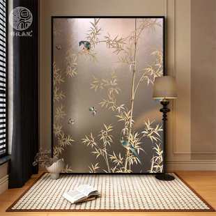 法式 饰画玄关挂画茶室禅意挂画 中古风花鸟竹子高级感复古客厅装