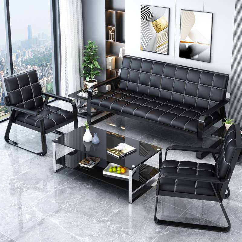 新款直销批简易办公沙发茶几组合套装简约接待会客室三人位铁艺商