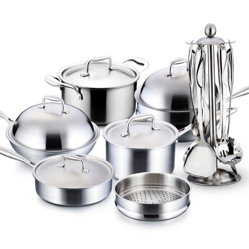 EDISH304不锈钢锅具套装 炒锅平底锅 无涂层铁锅汤锅锅铲汤勺,厨房/烹饪用具,锅组套装,淘宝优惠券,粉丝福利购,淘宝优惠卷