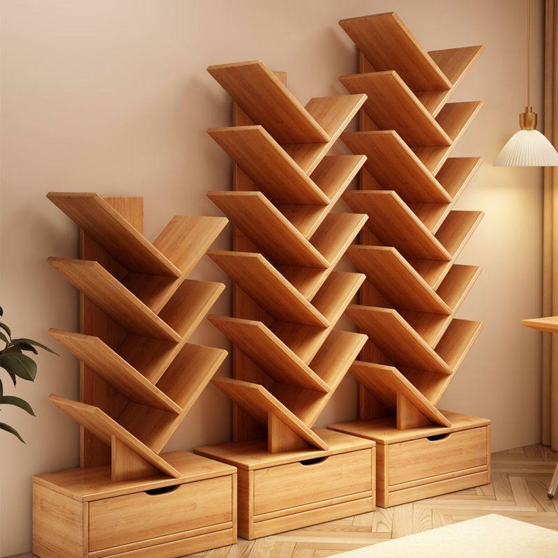 树形书架落地置物架实木简易客厅架立式靠墙书柜一体收纳书本角落