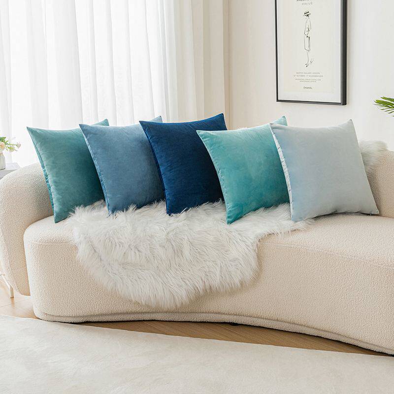 新品 天鹅绒抱枕沙发靠垫 纯色床头靠背 居家布艺客厅毛绒抱枕 in