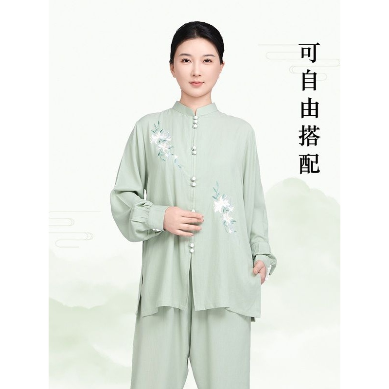 小和山太极服女款新款2025棉麻武术表演太极拳八段锦练功服春夏季