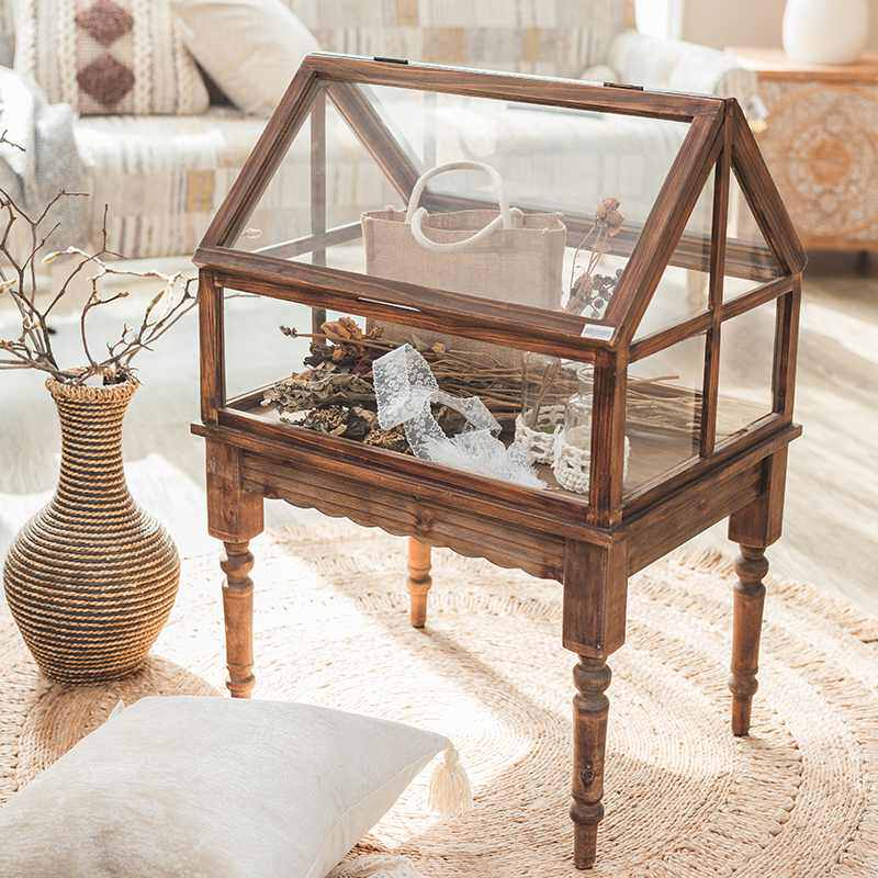 你可居实木玻璃展示柜手办饰品玉石珠宝首饰家用摆件复古柜子