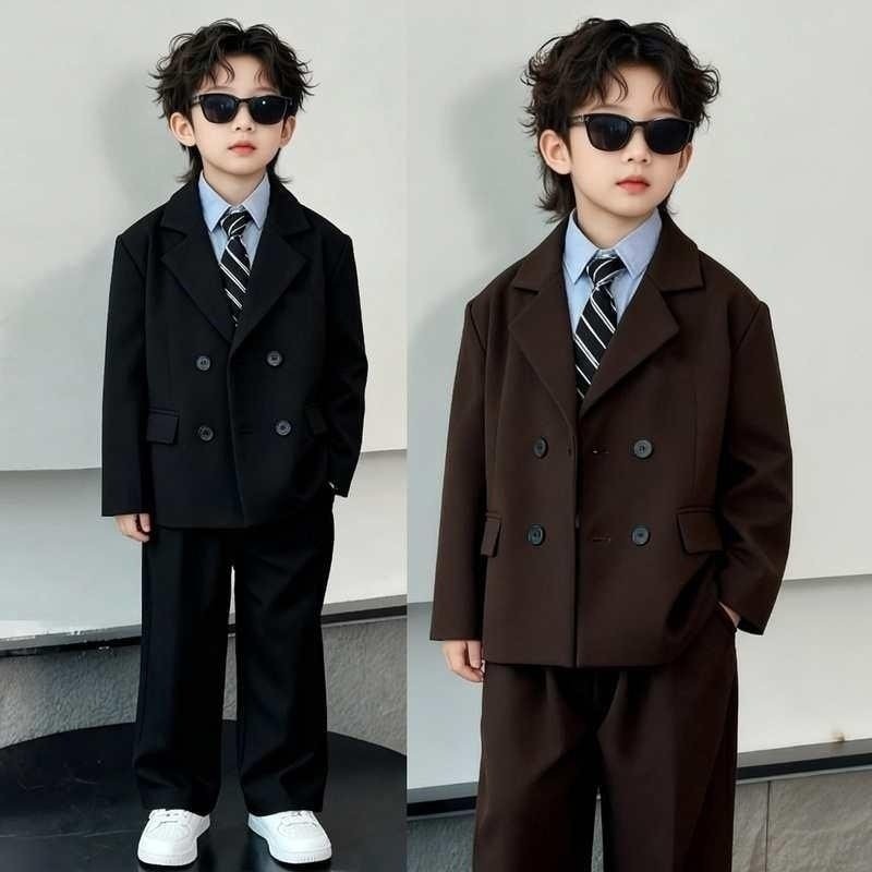 儿童西装套装男童呢子外套冬季加绒加厚休闲西服生日礼服演出服潮
