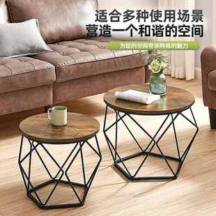 北欧简约几何铁艺咖啡桌 卧室床头柜铁艺床边桌 客厅小边几茶几